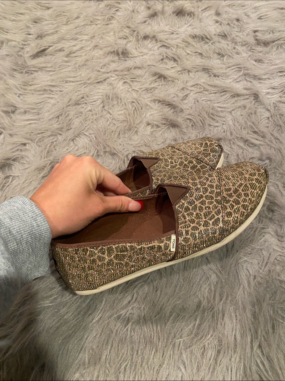 TOMS Slip-On Shoes in Brown Leopard Print sparkly